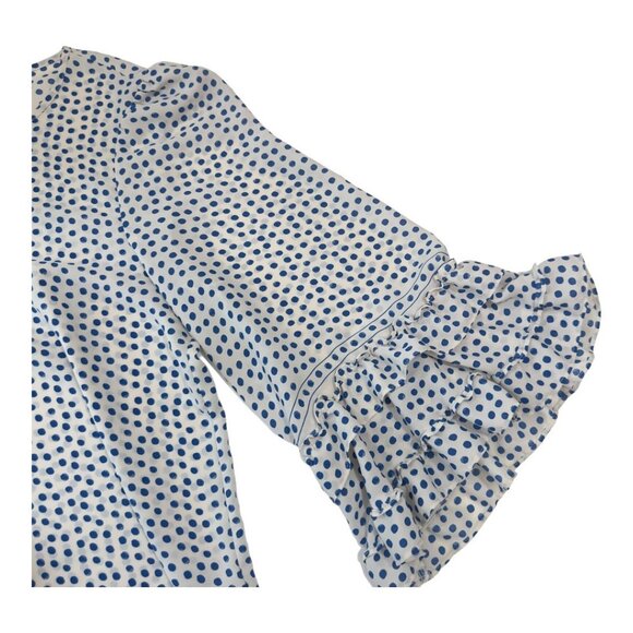 Max Studio Women SZ XL Blue Polka Dot Top Blouse Ruffle Bell 3/4 Sleeve Pullover - Picture 13 of 16